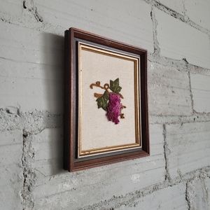 GRAPES Vintage Embroidered Art in Frame